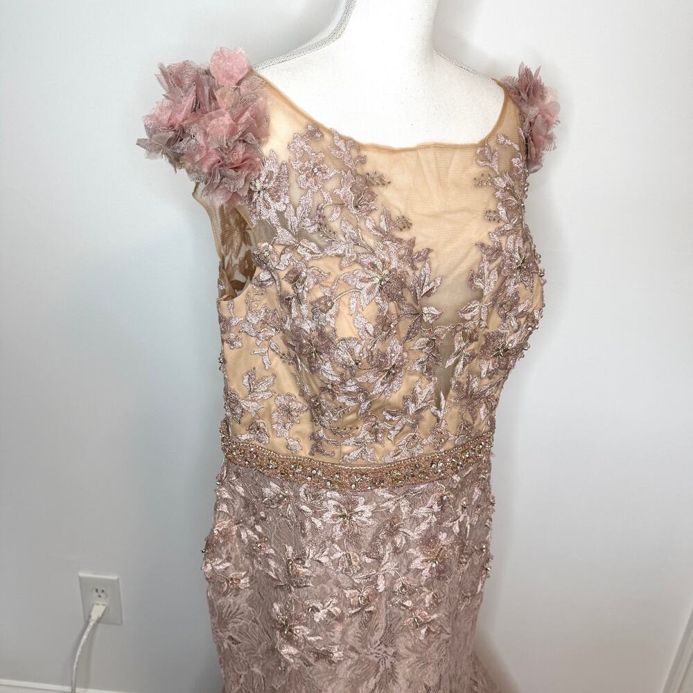 Mac Duggal 79368 Pink Embellished Lace Illusion Neck Gown With 3D Flowers Mocha - Picture 9 of 16